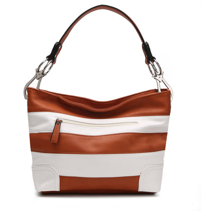 Soft Vegan Leather Stripe Hobo Handbag