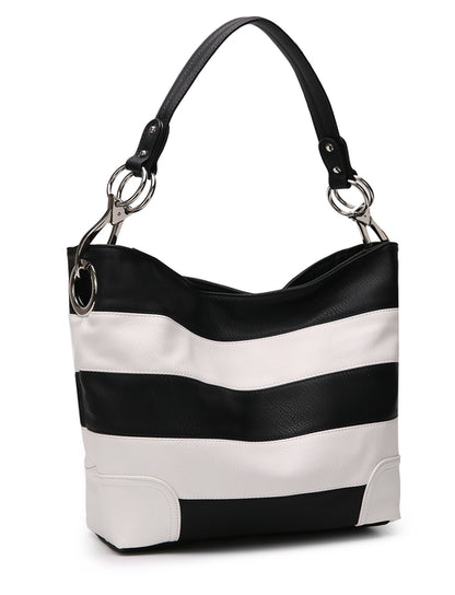 Soft Vegan Leather Stripe Hobo Handbag