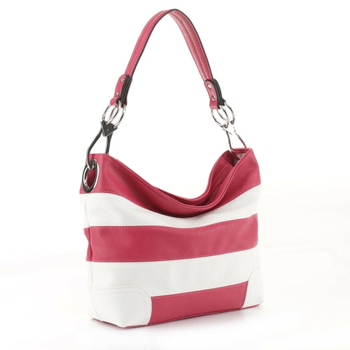 Soft Vegan Leather Stripe Hobo Handbag