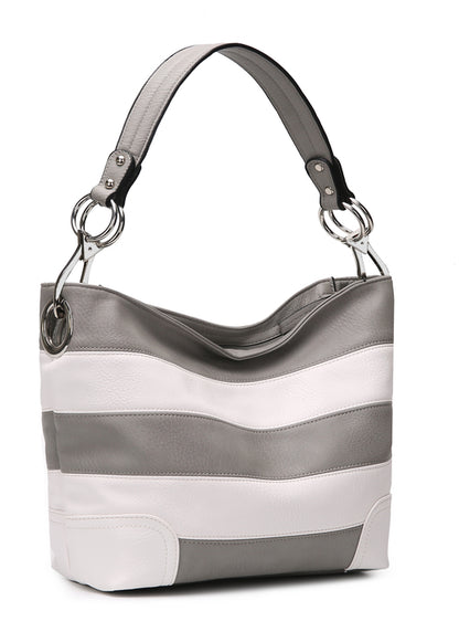 Soft Vegan Leather Stripe Hobo Handbag