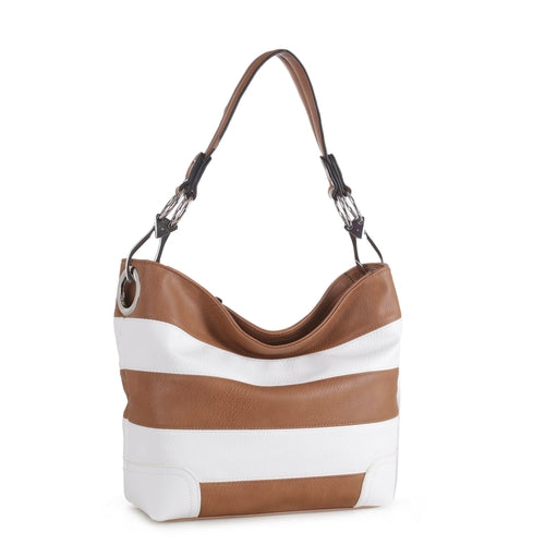 Soft Vegan Leather Stripe Hobo Handbag