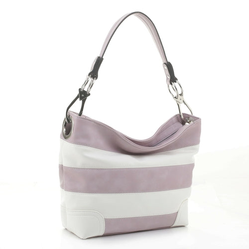 Soft Vegan Leather Stripe Hobo Handbag