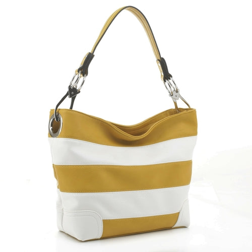 Soft Vegan Leather Stripe Hobo Handbag