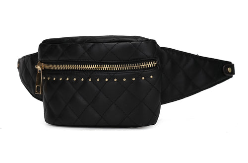 Vegan Leather Quilted Belt Waist Bag