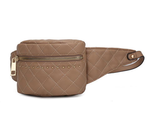 Vegan Leather Quilted Belt Waist Bag