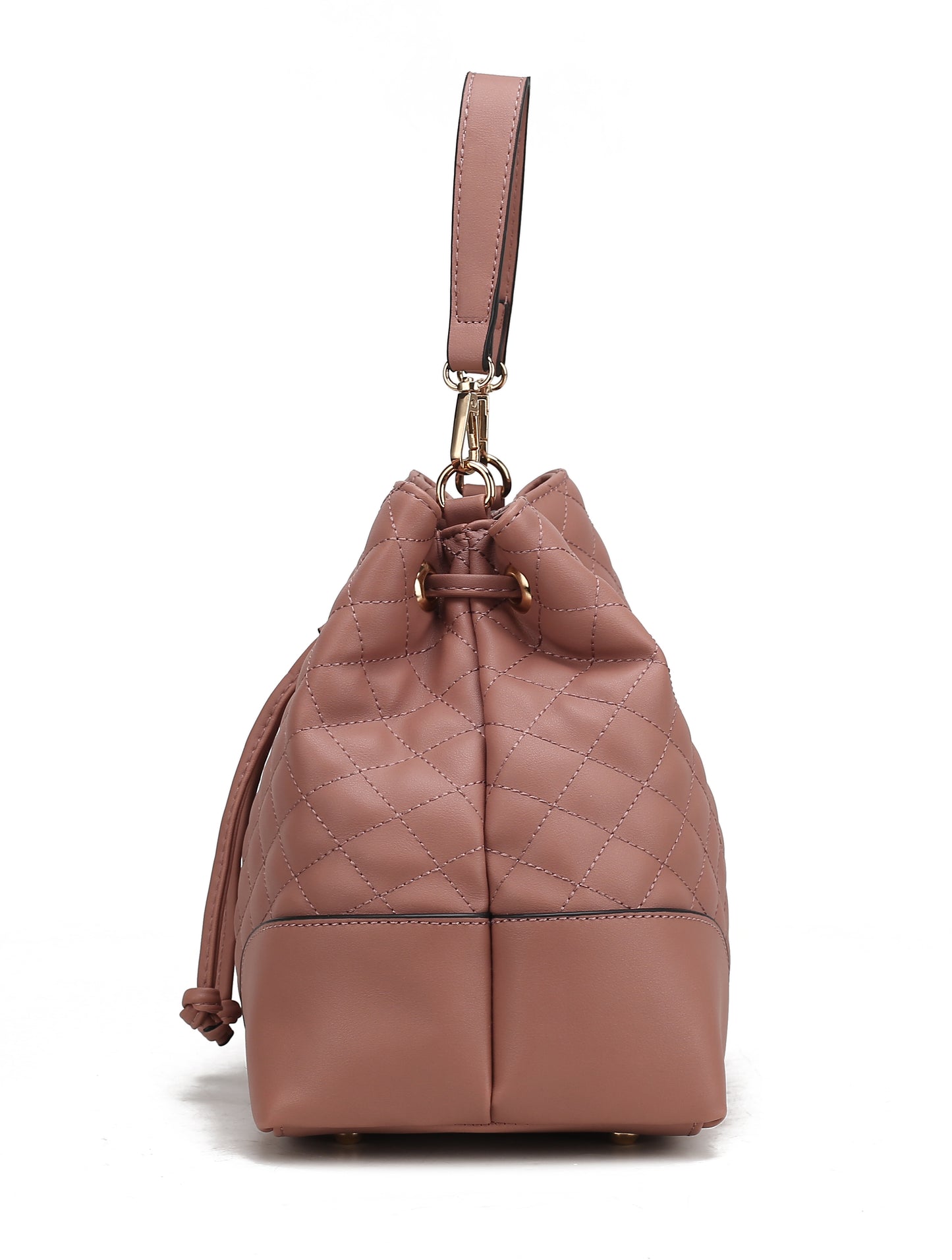 Vegan Leather Bucket Bag w/Wristlet - 2 Pieces