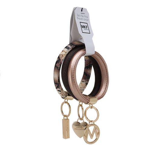 Vegan Leather Bangle Wristlet Keychain Set