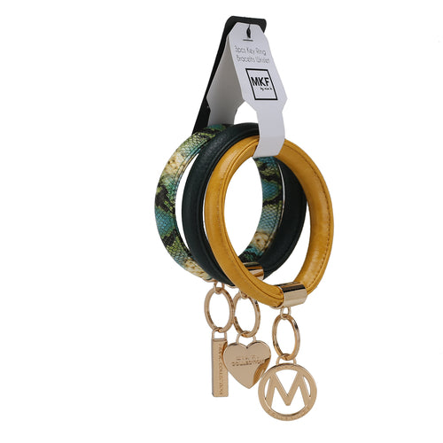 Vegan Leather Bangle Wristlet Keychain Set