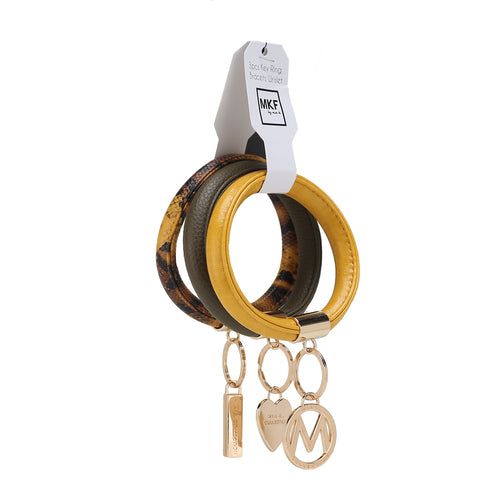 Vegan Leather Bangle Wristlet Keychain Set