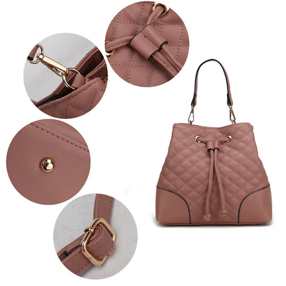 Vegan Leather Bucket Bag w/Wristlet - 2 Pieces