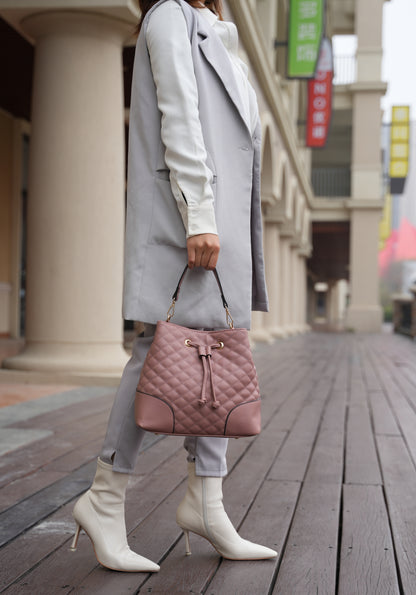 Vegan Leather Bucket Bag w/Wristlet - 2 Pieces