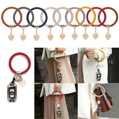 Vegan Leather Bangle Wristlet Keychain Set