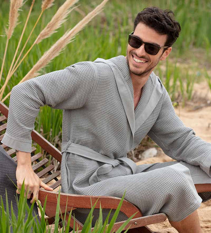 Men's Hooded Turkish Cotton Waffle Robe