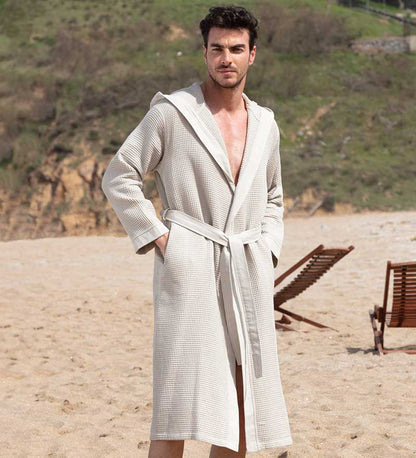 Men's Hooded Turkish Cotton Waffle Robe