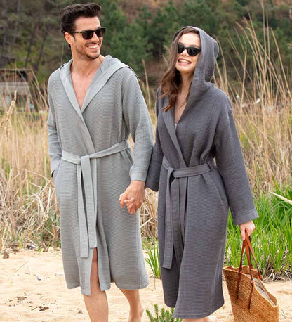 Men's Hooded Turkish Cotton Waffle Robe