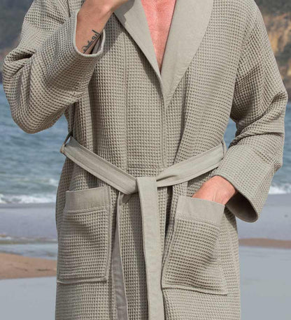 Men's Full Length Lightweight Waffle Spa Robe w/Shawl Collar