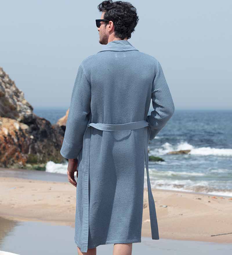 Men's Full Length Lightweight Waffle Spa Robe w/Shawl Collar