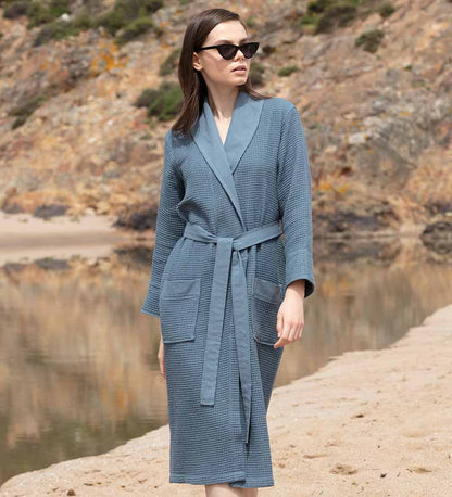 Women's Full Length Lightweight Waffle Spa Robe w/Shawl Collar