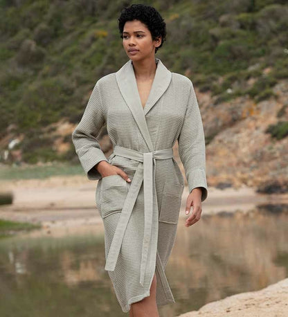 Women's Full Length Lightweight Waffle Spa Robe w/Shawl Collar