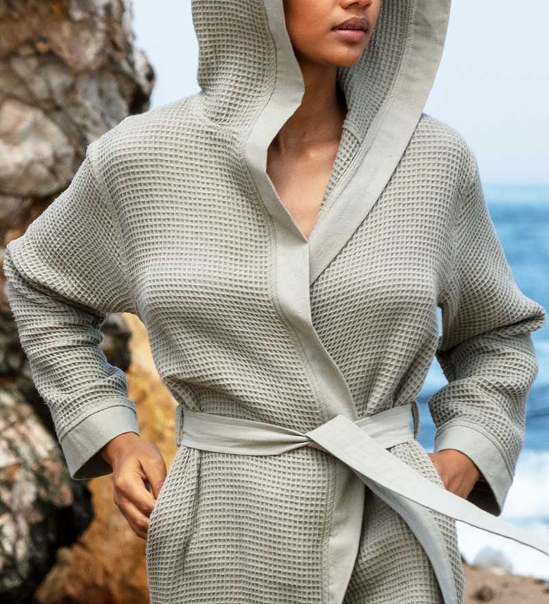 Women's Hooded Turkish Cotton Waffle Robe