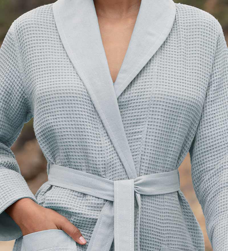 Women's Full Length Lightweight Waffle Spa Robe w/Shawl Collar