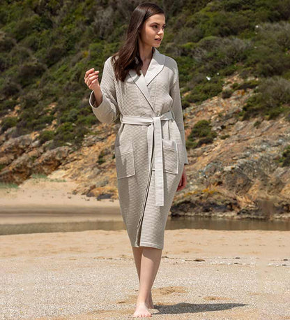 Women's Full Length Lightweight Waffle Spa Robe w/Shawl Collar